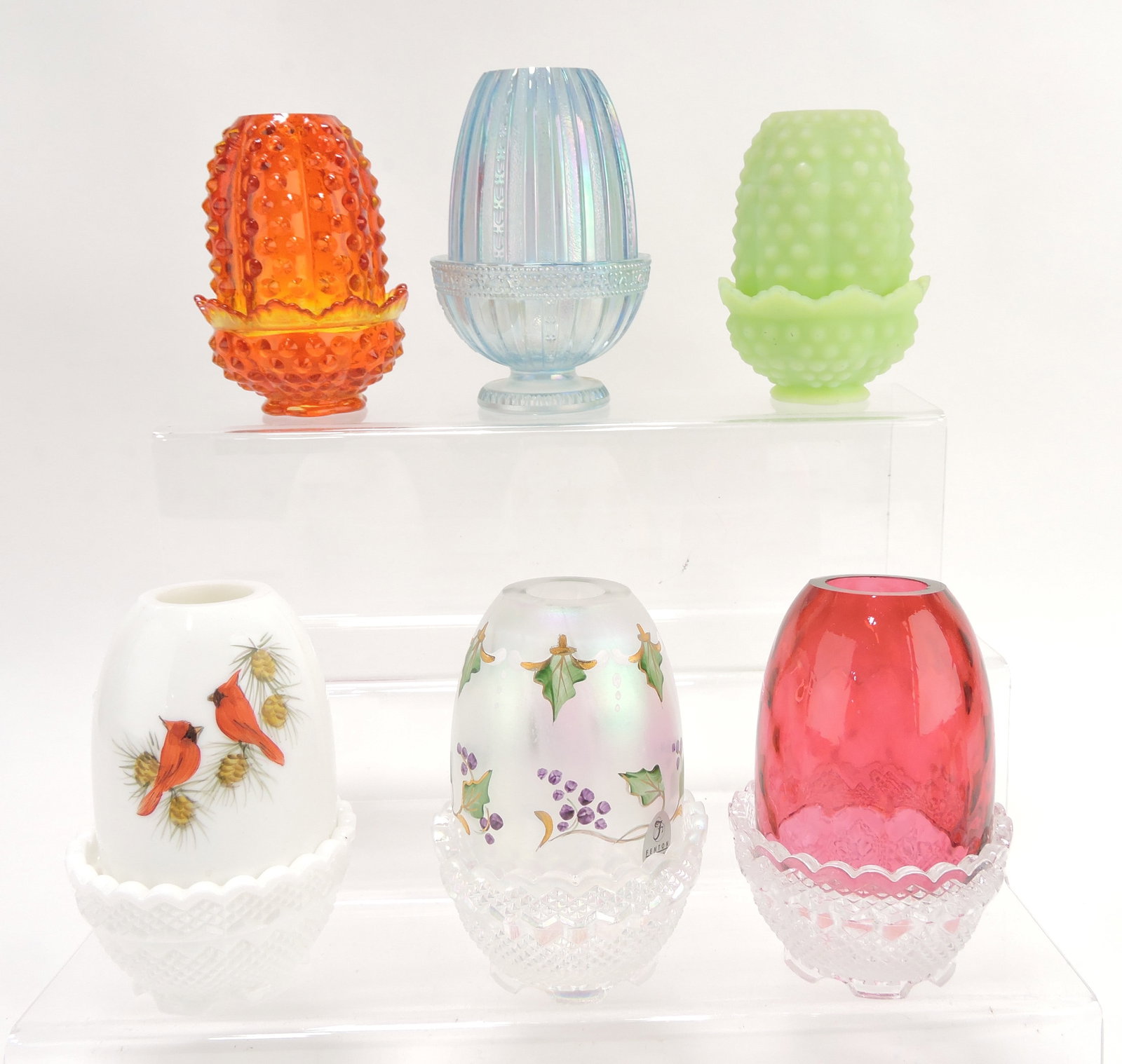 Fenton lot of 6 fairy lamps,: 4 1/2" to 5 1/2"