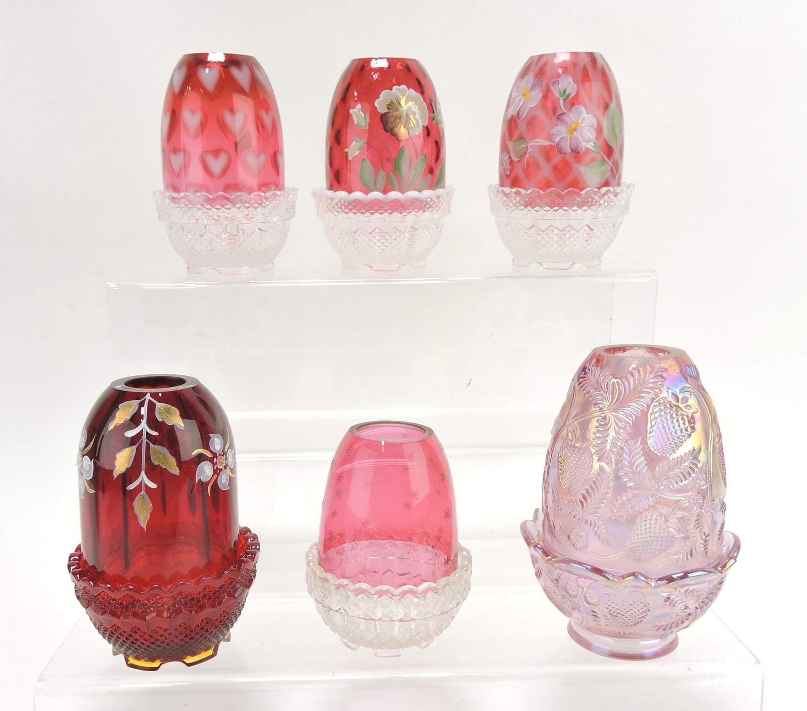 Fenton lot of 6 fairy lamps,: 4 1/2" to 5 1/2"