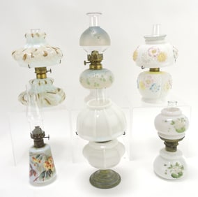 Milk glass lot of 6 miniature oil lamps,