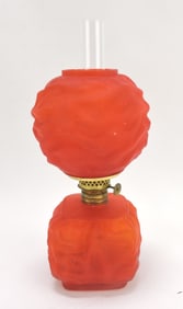 Red satin drape pattern miniature oil