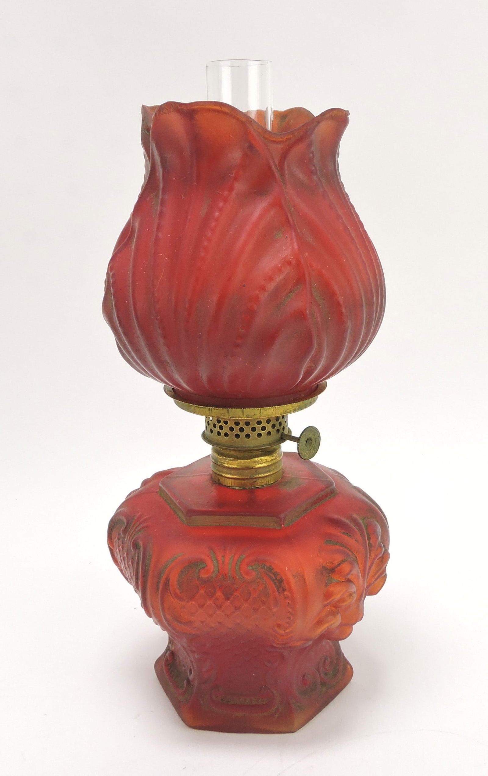 Red satin miniature oil lamp flower (1 of 1)