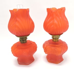 Red satin miniature oil lamp flower