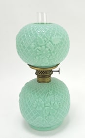 Green opaque miniature oil lamp