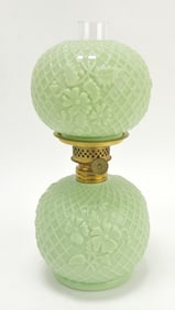 Green opaque miniature oil lamp