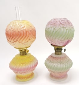 Milk glass lot of 2 leaf embossed