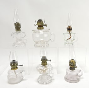 Lot of 6 clear finger lamps, 4" to 5"