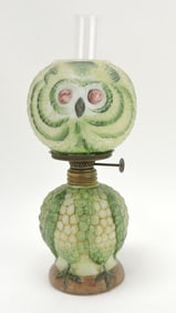 Milk glass owl miniature oil lamp,