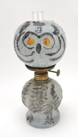 Milk glass owl miniature oil lamp,