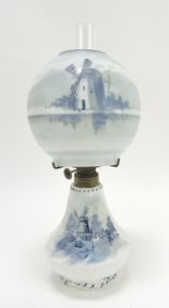 Milk glass miniature oil lamp with