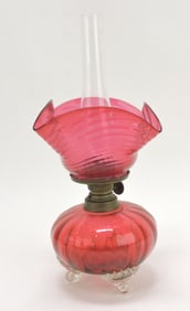 Cranberry miniature oil lamp with