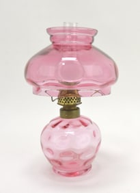 Cranberry miniature oil lamp,