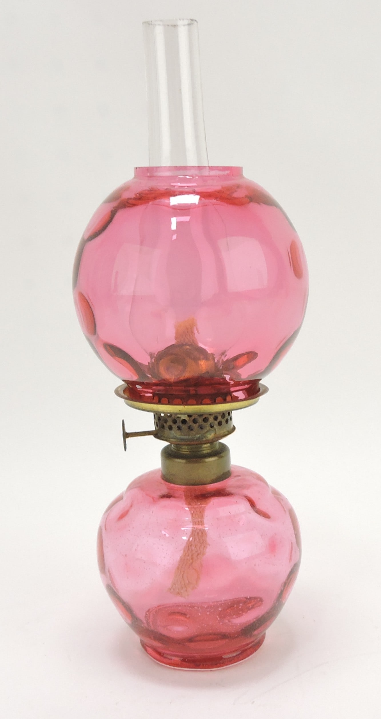 Cranberry miniature oil lamp,: 7 3/4"
