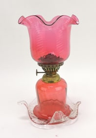 Cranberry miniature oil lamp with