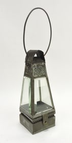 Rare tin skater's lantern with beveled