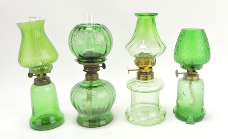 Green glass lot of 4 miniature