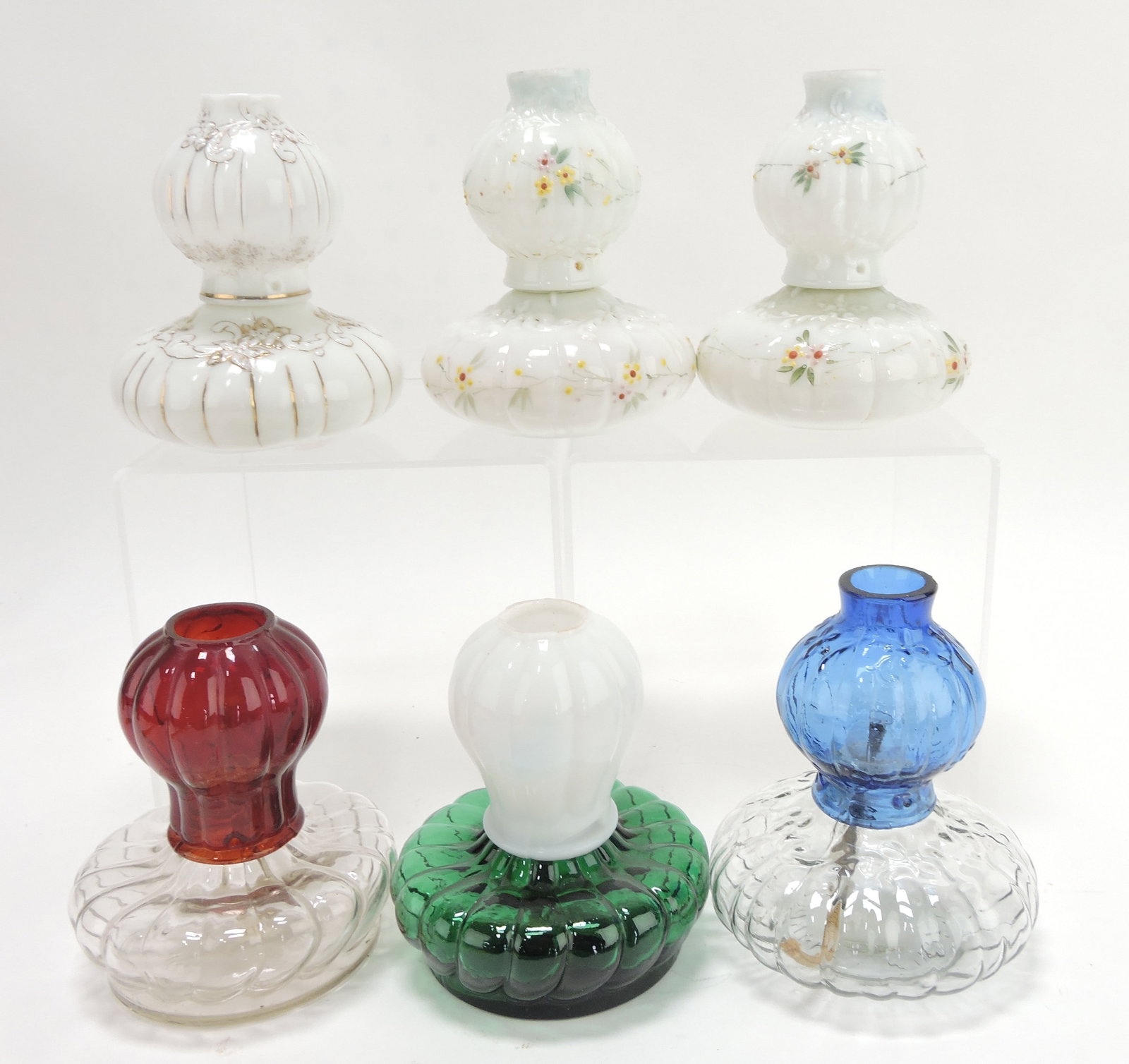 Lot of 6 'Glow' miniature oil lamps,: 5", Smith p248 fig 625