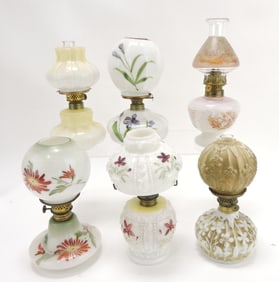 Milk glass lot of 6 miniature oil