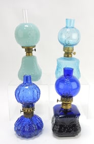 Miniature oil lamp lot of 4, hairline to