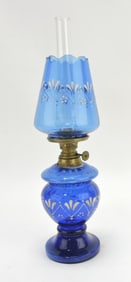 Cobalt glass floral enameled