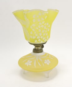 Yellow satin glass floral enamel