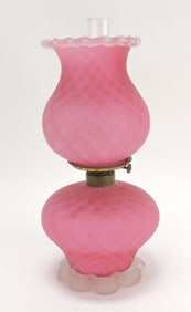 Pink satin glass miniature oil lamp,