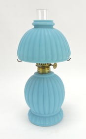 Blue satin glass ribbed miniature