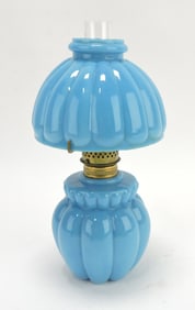 Blue opaque glass ribbed miniature