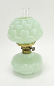 Green opaque miniature oil lamp