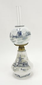 Milk glass miniature oil lamp with