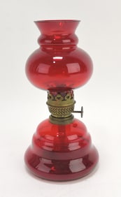 Red ruby miniature oil lamp, 7"