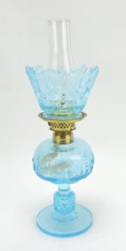 Blue daisy and cube miniature oil