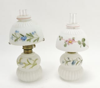 Satin glass floral enamel lot of 2