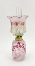 Floral enameled miniature oil lamp
