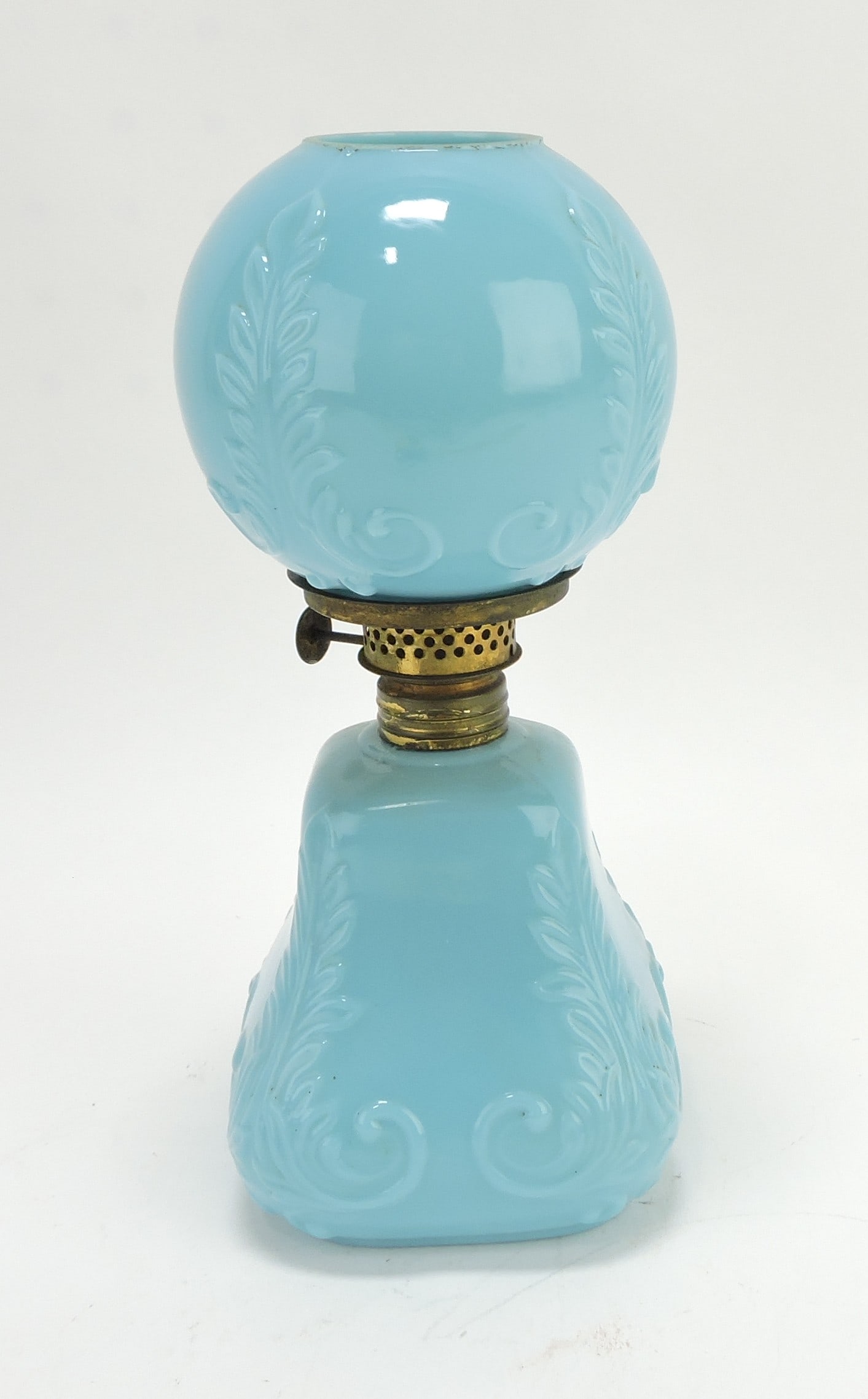 Blue opaque miniature oil lamp, (1 of 1)