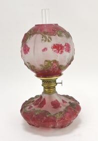 Satin glass red/gold cold painted