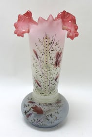 Bristol glass floral enameled vase,