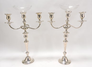 Sterling silver pair of 3 lite