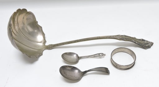 Sterling silver ladle, 2 spoons, and