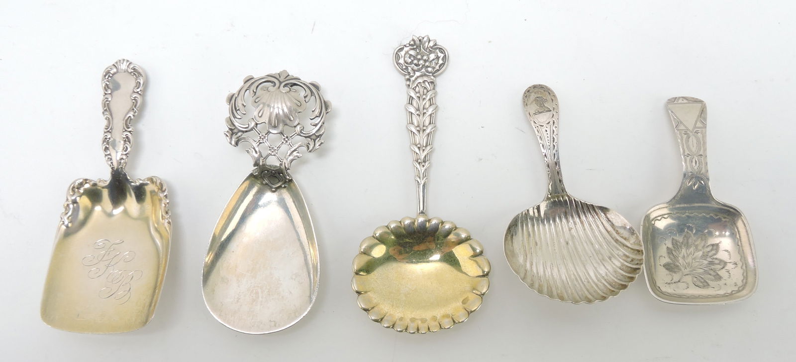 Sterling silver lot of 5 tea caddy spoons, (1 of 1)