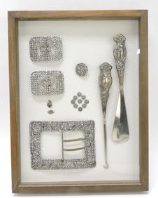 Frame of buckles, button hooks, and