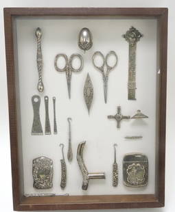 Frame of sterling silver match safes and: other items, 13 1/2"x9 1/2"