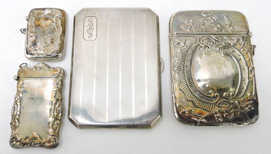 Sterling silver lot of 2 cigarette cases: and 2 match safes, 8.6ozt