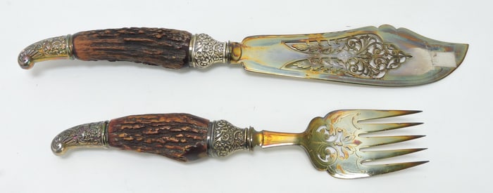 Stag handles 2 pc carving set, 13 1/2"