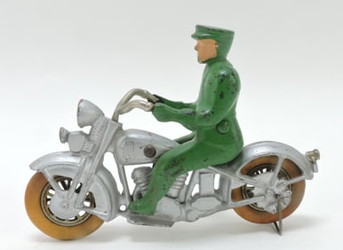 Cast iron motorcycle and rider,