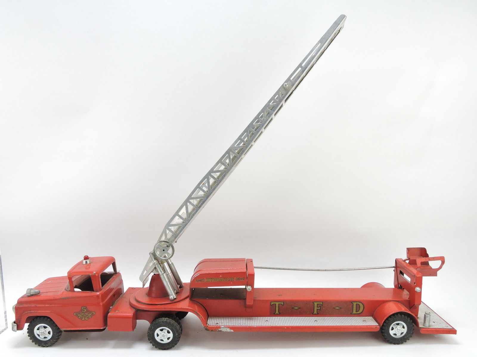 Tonka pressed steel fire truck,: 32"l, 7"h, some losses