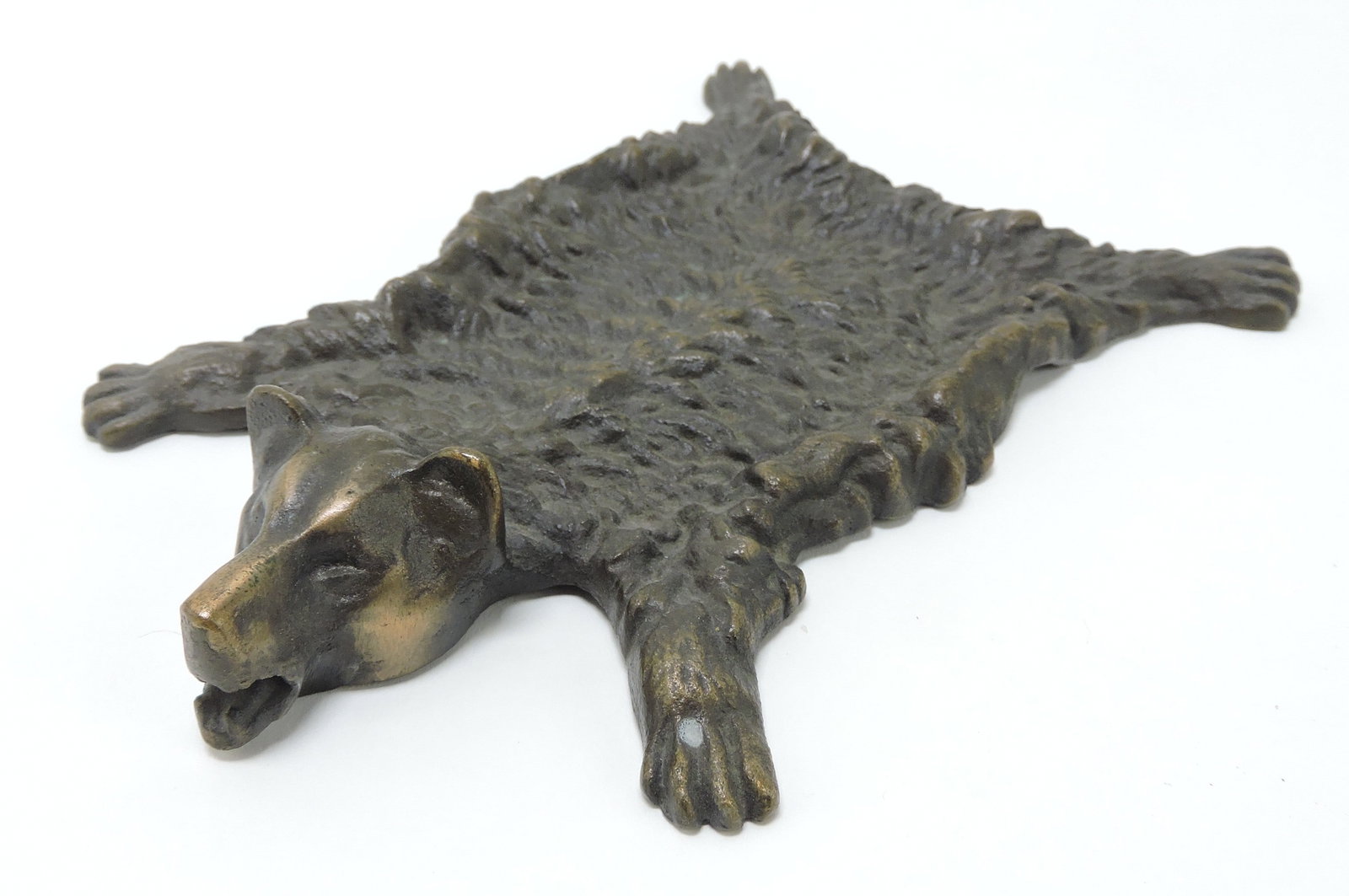 Cast brass doll house bear rug, 6 1/2": .