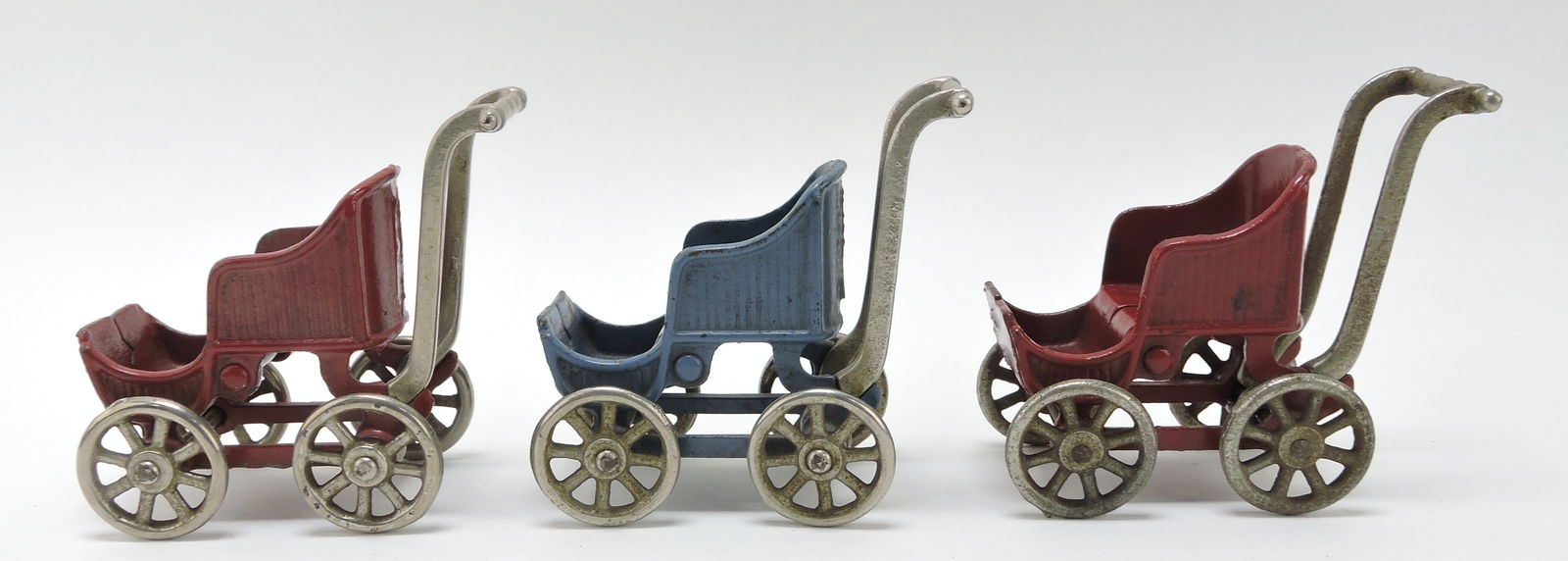 Kilgore cast iron lot of 3 doll strollers, (1 of 2)