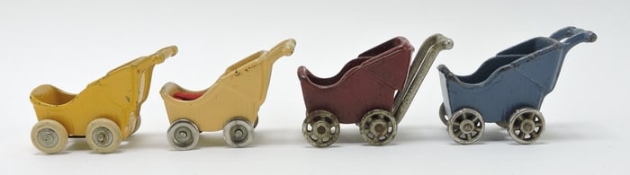 Cast iron lot of 4 doll strollers, 2"h