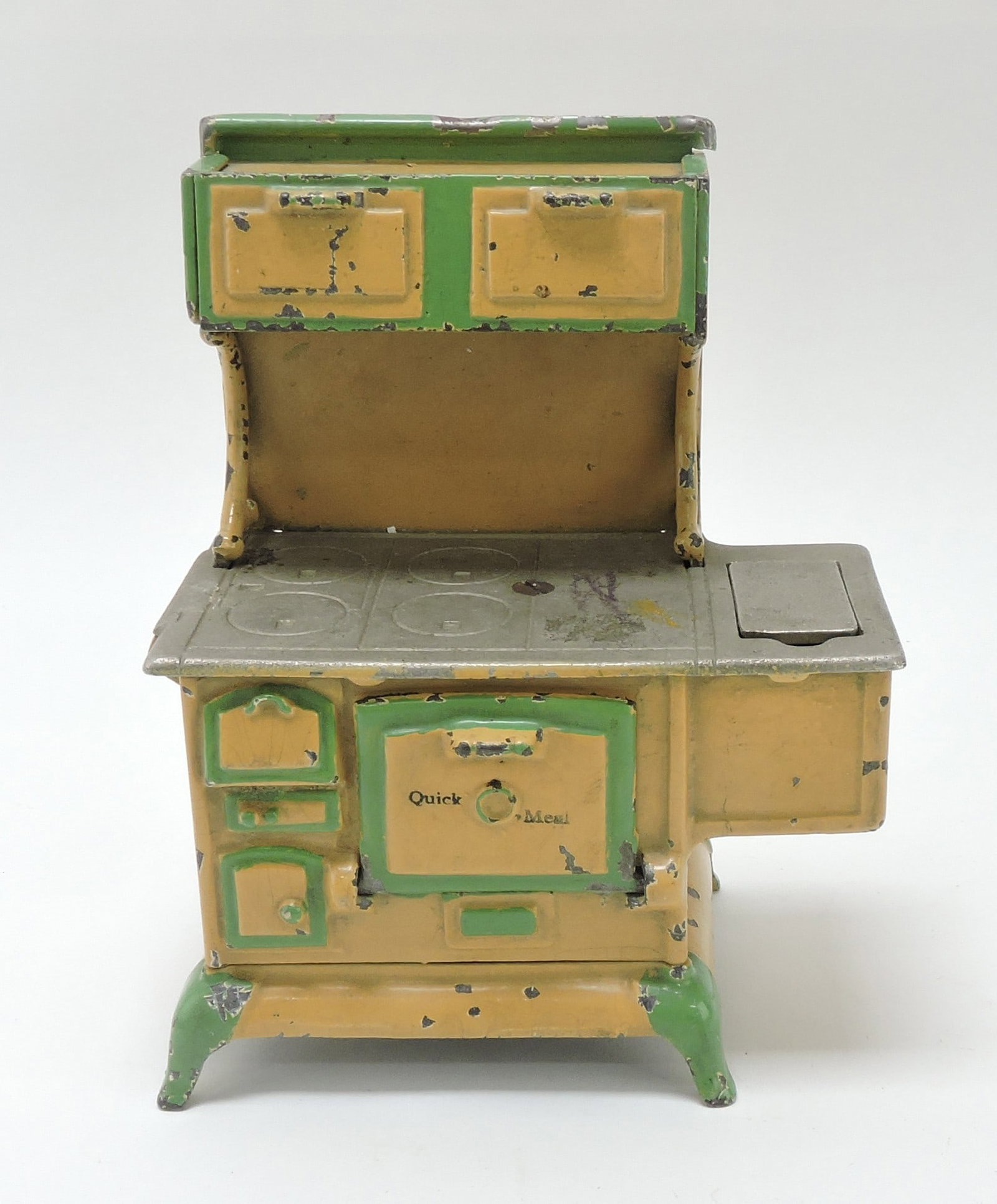Arcade cast iron doll house/child's: 'Quick Meal' wood cookstove, 6 1/2"x5 1/4"