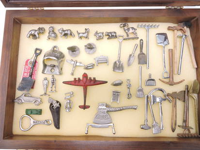Cast iron lot of miniatures - tools,: animals, advertising, and more
